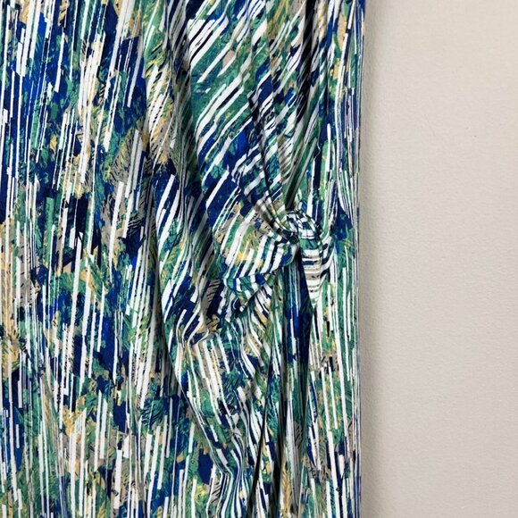 Nic+Zoe Dress XL Blue Geometric Gathered Waist Twist Stretch Knit Sleeveless - Picture 5 of 13
